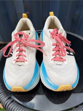 Hoka One One Bondi 8 Shoes Womens 8 Blue Pink white Running Sneakers Cushioned